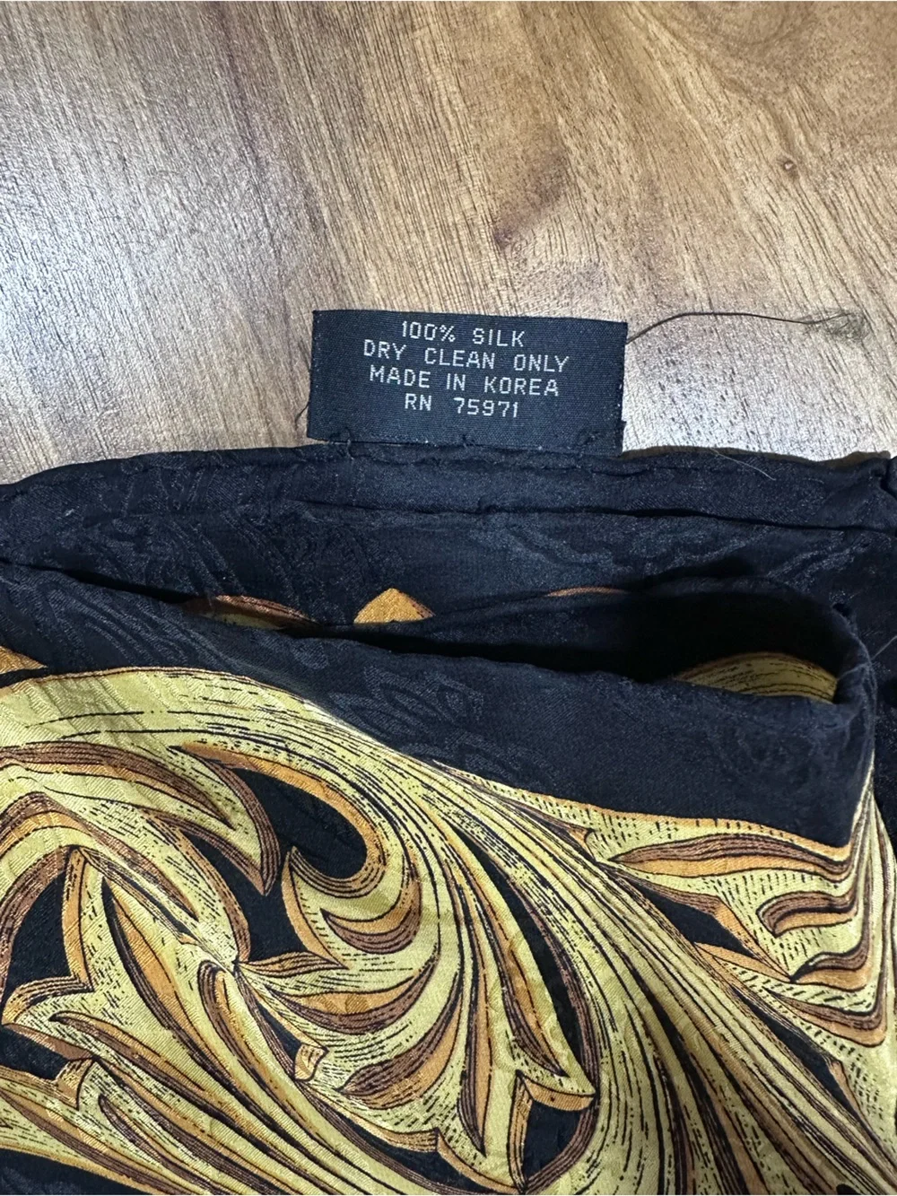 Vintage Jeannene Booher for Maggy London Black Gold 100% Silk Square Scarf